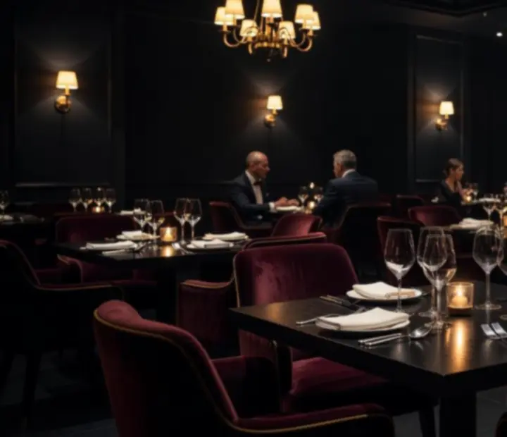 Luxusní večerně nasvícený interiér restaurace Czech Royale
