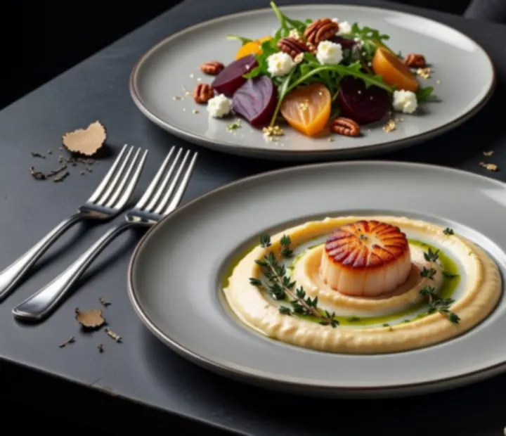 Detailní záběr na sezónní degustační chody v restauraci Czech Royale