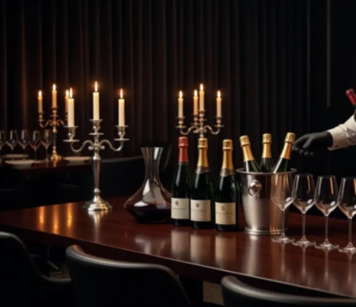Someliér nalévá víno u stolu v restauraci Czech Royale